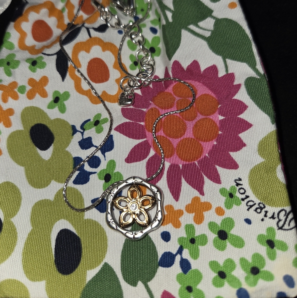 Brighton Mai Jin Two Tone Flower Necklace With Bag